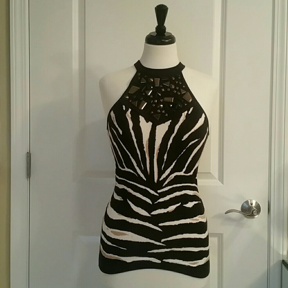 MARK DOWN Cache NWT Embellished Animal Print Top